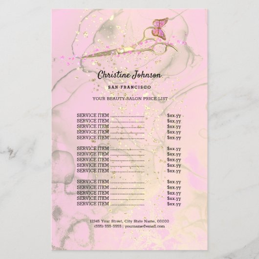美容師ピンクの価格表 チラシ (正面)