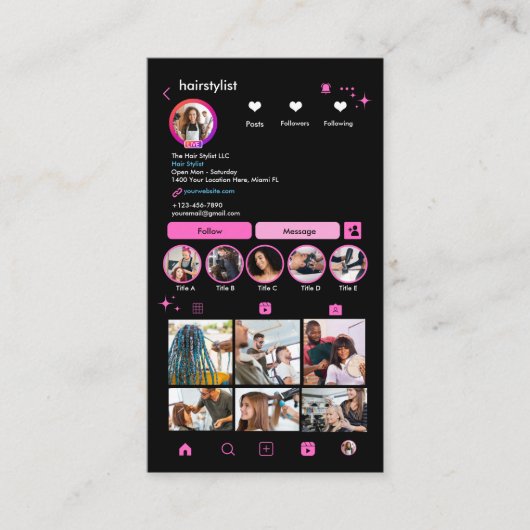 美容師ピンクインスタグラム[LONG BIO] 名刺 (正面)