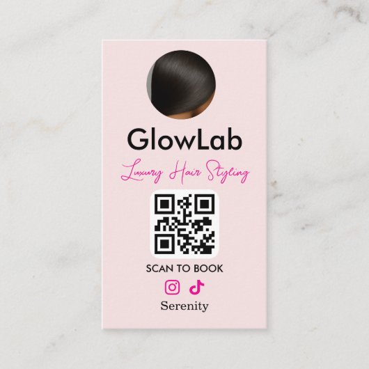 美容師ピンクインスタグラムQRコードフォト 名刺 (正面)