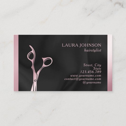 美容師ピンクグリッターはさみ美しいサロン 名刺 (裏面)