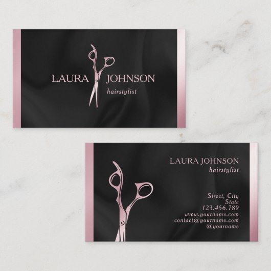 美容師ピンクグリッターはさみ美しいサロン 名刺 (正面/裏面)