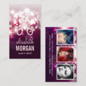 美容師ピンクグリッタースパークル写真 名刺 (正面/裏面)