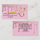 美容師ピンクドリッティングゴールデンシザーサロン 名刺 (正面/裏面)