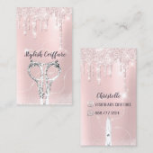 美容師ピンクドリップスグリッターコーファールハサミ 名刺 (正面/裏面)