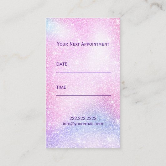 美容師ピンクパープルグラデーショングリッターアポイントメント 予約カード (裏面)