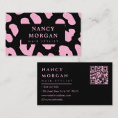 美容師ピンクヒョウ印刷Qrコード 名刺 (正面/裏面)