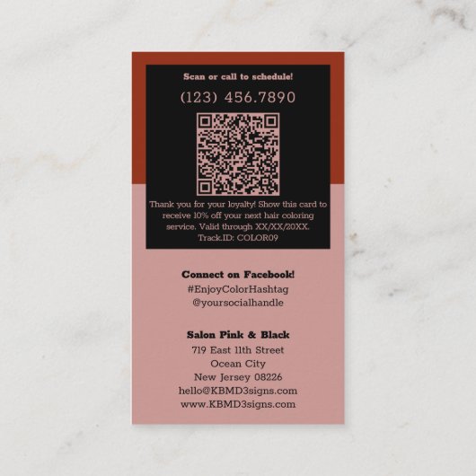美容師ピンクブラック&レッドサンキューロイヤリティ 割引カード (裏面)