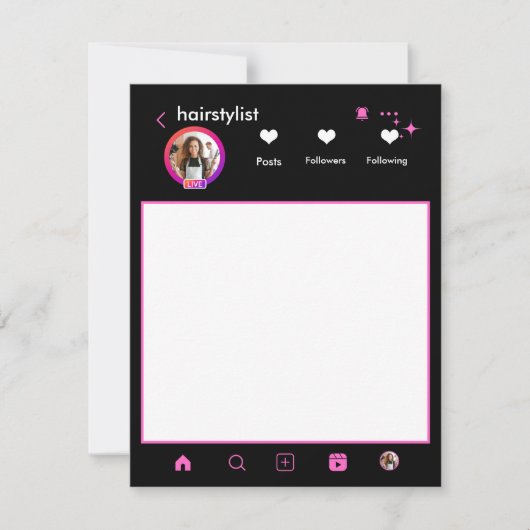 美容師ピンクメイクアップアーティストインスタグラムQRコード ノートカード (正面)