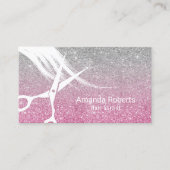 美容師ピンク&シルバーグリッターアポイントメント 予約カード (正面)