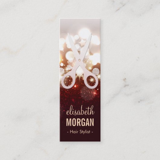 美容師ファッショナブル金ゴールドスパークルハサミ スキニー名刺 (正面)