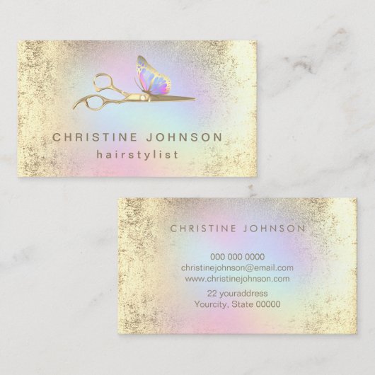 美容師フェイク金ゴールド箔はさみ 名刺 (正面/裏面)