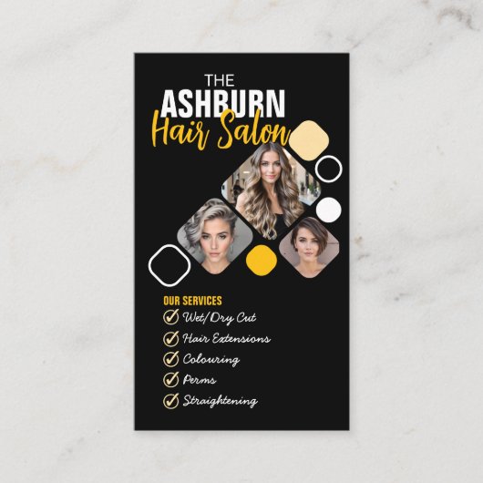 美容師フォトカスタムデザイン（黒い黄色） 名刺 (正面)