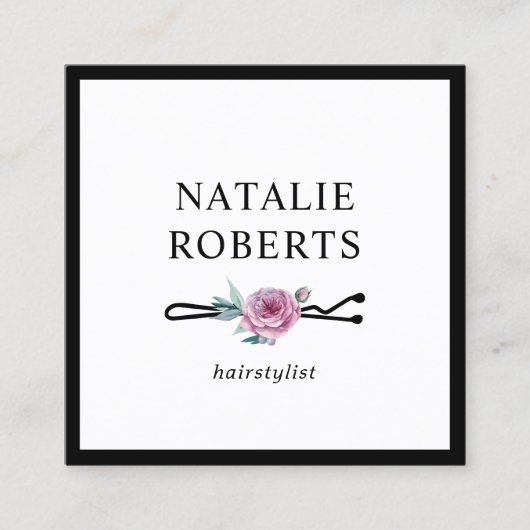 美容師フラワーボビーピンミニマリストフレーム スクエア名刺 (正面)