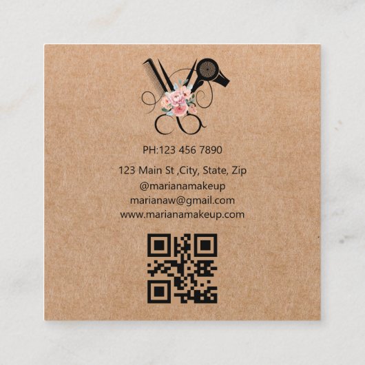 美容師フローラシザーカークラフトブラウン スクエア名刺 (裏面)