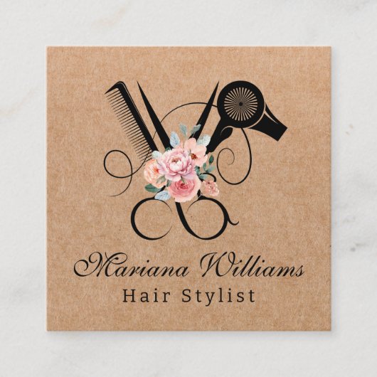 美容師フローラシザーカークラフトブラウン スクエア名刺 (正面)