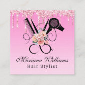 美容師フローラシザーコードqrピンクグリッター スクエア名刺 (正面)