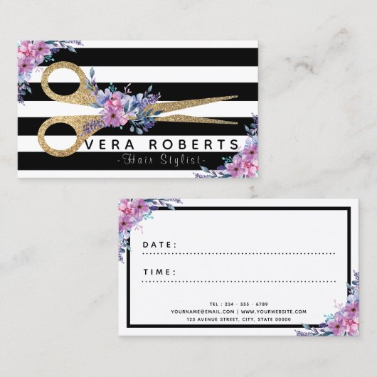 美容師フローラ金ゴールドグリッター鋏 予約カード (正面/裏面)