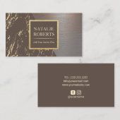 美容師ブラウン&金ゴールドマーブル美しいサロン 名刺 (正面/裏面)