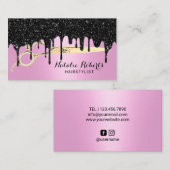 美容師ブラックグリッタードリップスピンク美しいサロン 名刺 (正面/裏面)