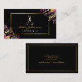 美容師ブラック金ゴールドグリッターサロオンウォーター色 名刺 (正面/裏面)