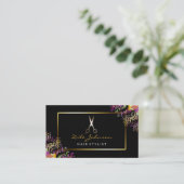 美容師ブラック金ゴールドグリッターサロオンウォーター色 名刺 (スタンド正面)