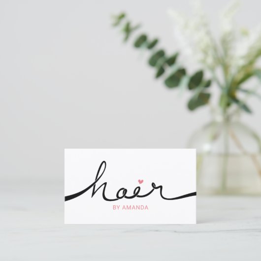 美容師ブラック&ピンクタイポグラフィヘアサロン 名刺 (スタンド正面)