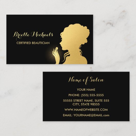 美容師ブラック&フェイク金ゴールドのメイクアップアーティスト 名刺 (正面/裏面)