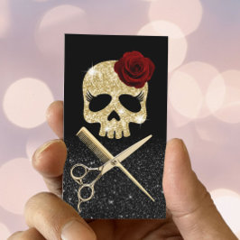 美容師ブラック&金ゴールドスカル美しいサロン 名刺