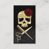 美容師ブラック&金ゴールドスカル美しいサロン 名刺 (正面)