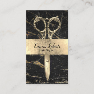 美容師ブラック&金ゴールドマーブルサロンアポイントメント 予約カード