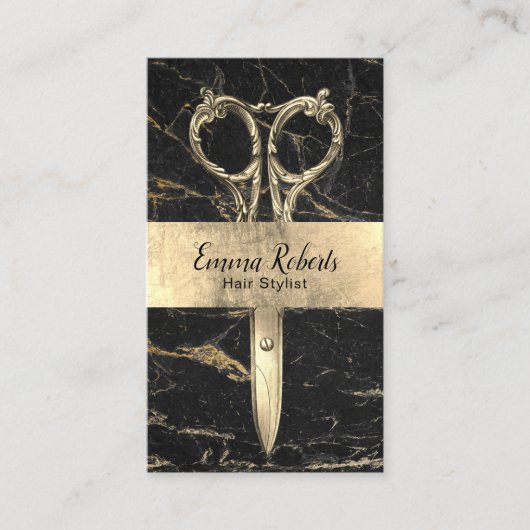 美容師ブラック&金ゴールドマーブルサロンアポイントメント 予約カード (正面)
