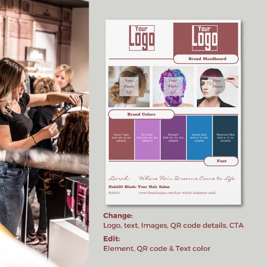 美容師ブランドMoodboardカード – ブランドアイデンティティ 招待状