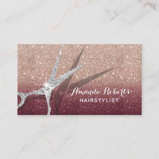 美容師ブルゴーニュバラ金ゴールドグリッターヘアサロン 名刺 (正面)