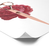 美容師ブルゴーニュフラワー&バラ金ゴールドシザー ポスター (角)