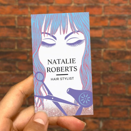 美容師ブルーヘア美しいガールヘアサロン 名刺