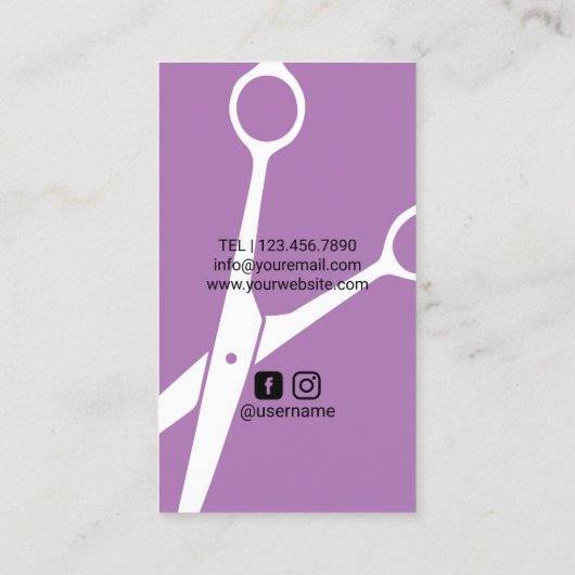 美容師ブルーヘア美しいガールラベンダーサロン 名刺 (裏面)