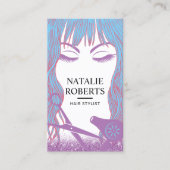 美容師ブルーヘア美しいガールラベンダーサロン 名刺 (正面)