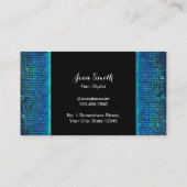 美容師ブルーモダンティール(緑がかった色)シークンズサロン 名刺 (裏面)