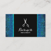 美容師ブルーモダンティール(緑がかった色)シークンズサロン 名刺 (正面)