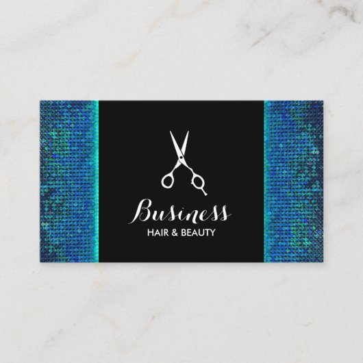 美容師ブルーモダンティール（緑がかった色）シークンズサロン 名刺 (正面)