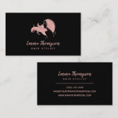 美容師プロフェッショナルロゴ美しいブラックバラ 名刺 (正面/裏面)