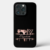 美容師ヘアサロンモノグラムバラ金ゴールド Case-Mate iPhoneケース (裏面)