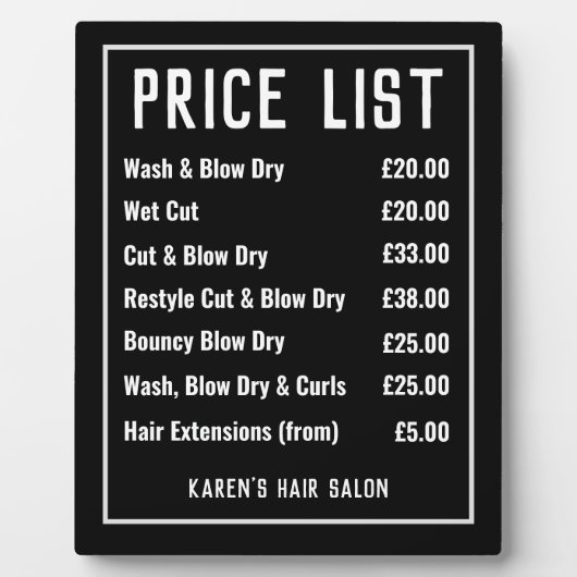 美容師ヘアサロン価格表 フォトプラーク (正面)