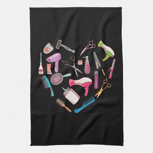 美容師ヘアスタイリストツールハート キッチンタオル (縦)