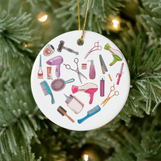 美容師ヘアスタイリストツールハート セラミックオーナメント (ツリー)