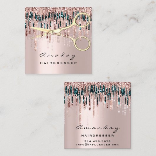 美容師ヘアスタイリスト爪、 ネイル金鋏 スクエア名刺 (正面/裏面)