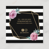 美容師ヘアドライヤーモダンストライプズ幾何学模様 スクエア名刺 (裏面)