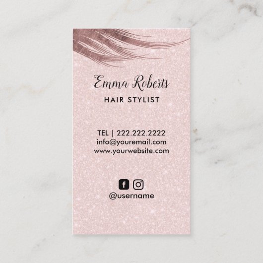 美容師ヘア&シザーエレガント赤面ピンク 名刺 (裏面)