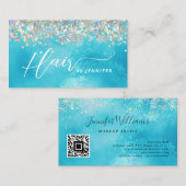 美容師ホログラフィックグリッターターコイズ美しい 名刺 (正面/裏面)