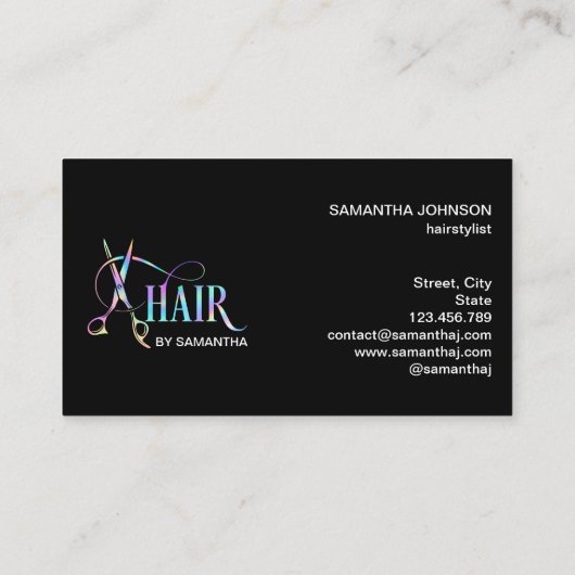 美容師ホログラフィック割引髪のハサミ 名刺 (裏面)